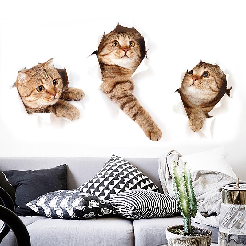 Cat Wall Sticker Hole View Bathroom Toilet Living Room Home Decor
