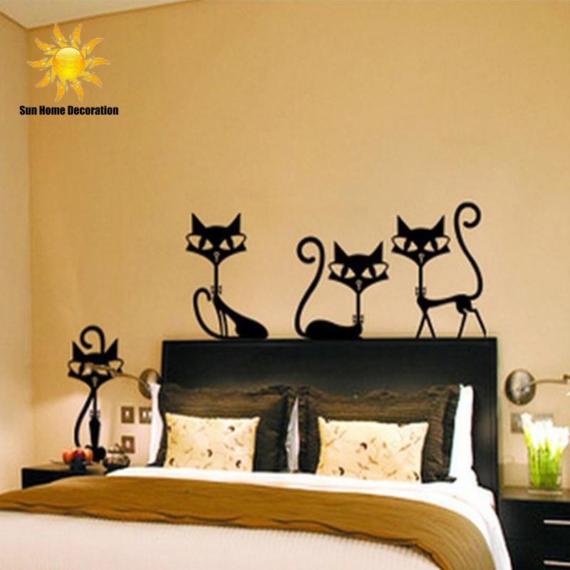 4 Black Fashion Wall Stickers Cat Stickers Living Room Decor
